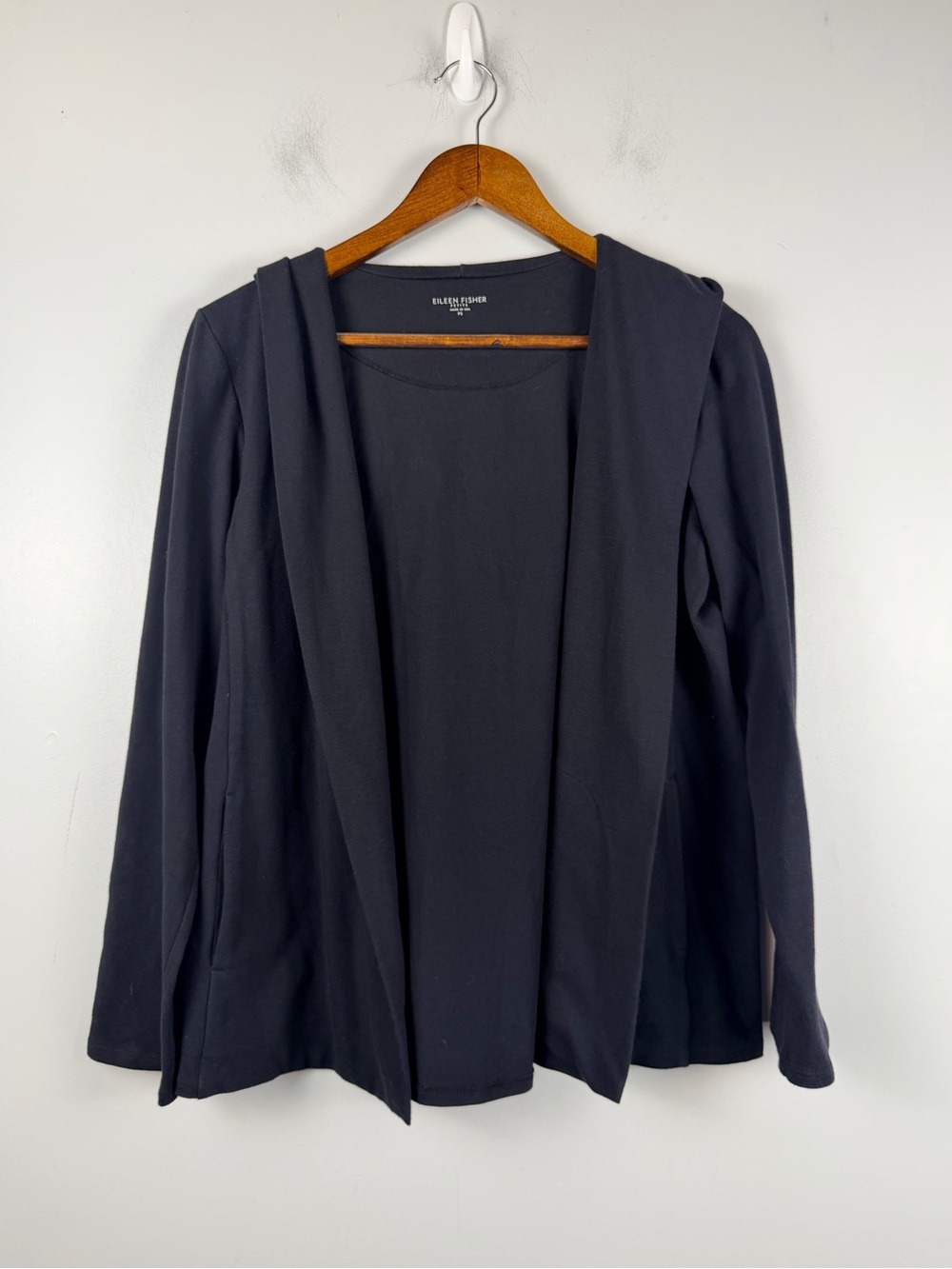 Eileen fisher black hooded organic cotton cardigan size petite small
